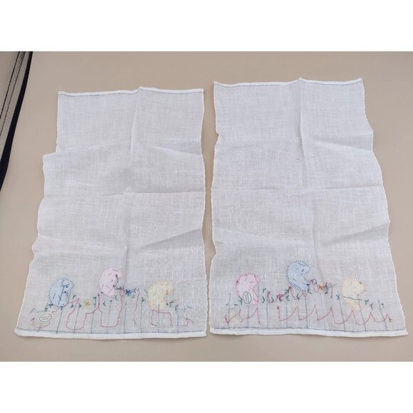 Vintage Hand Stitched Floral Linen Napkins Set Of 4 Flowers Handkerchiefs - Picture 4 of 10